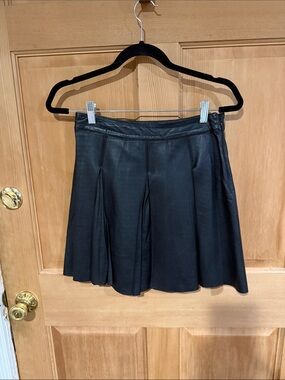 Black real Leather Pleated Mini Skirt, XS